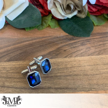 Cuff Links - Dark Blue with Silver Setting